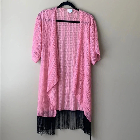 Lularoe Monroe pink fringed cardigan sz sm - Picture 1 of 5
